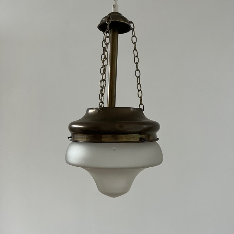 Vintage hanglamp van messing en glas, Zweden 1930