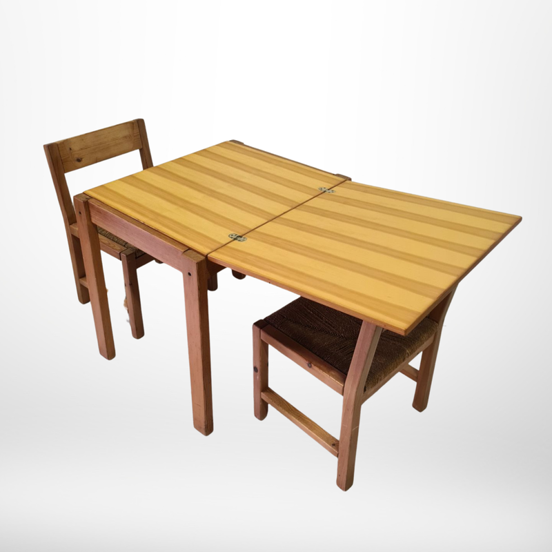 Vintage dining set in solid pine and rope, Sweden 1960s