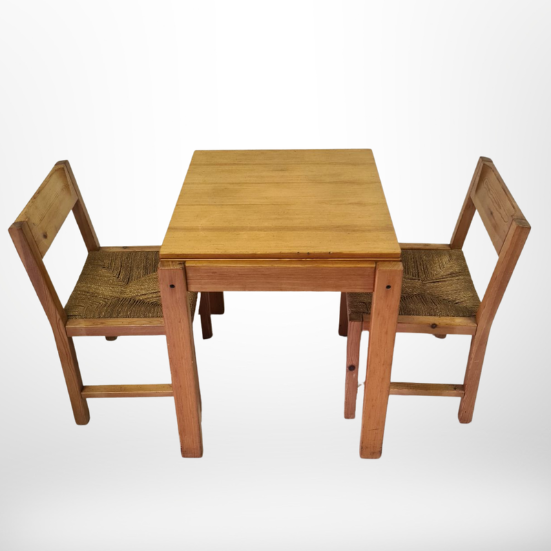 Vintage dining set in solid pine and rope, Sweden 1960s