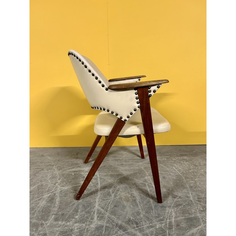 Vintage teak and cream leather armchair, Denmark 1960s