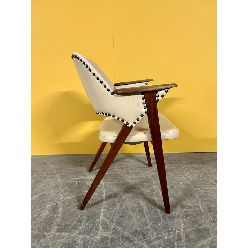 Vintage teak en crème lederen fauteuil, Denemarken 1960