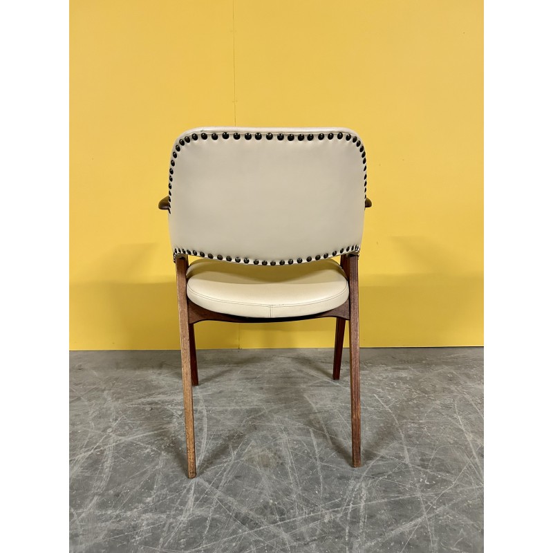 Vintage teak and cream leather armchair, Denmark 1960s