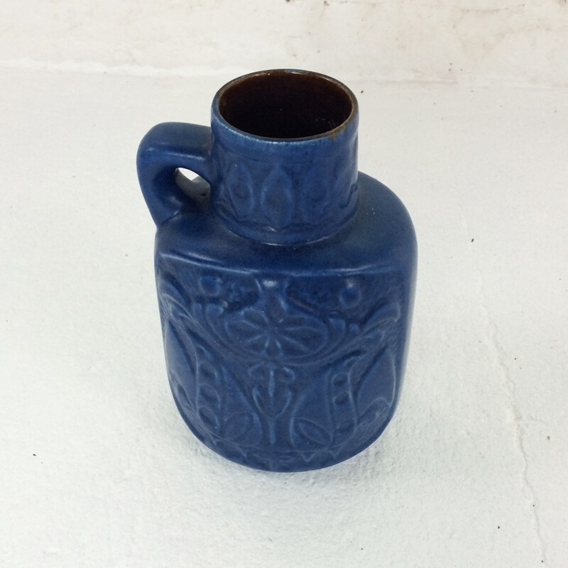 Blaue Vintage-Vase aus Keramik mit Blumenmuster, 1960