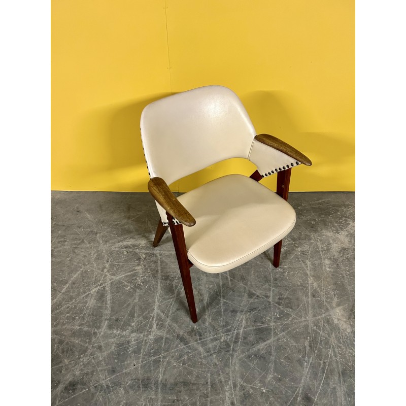 Fauteuil vintage en teck et cuir crème, Danemark 1960