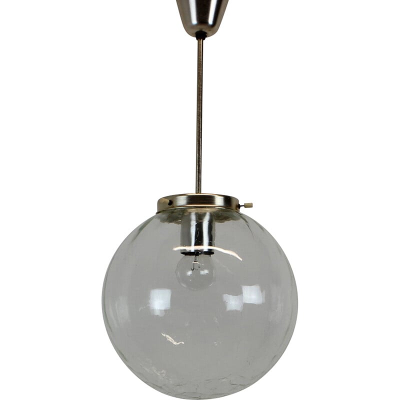 Vintage glass and metal pendant lamp, Czechoslovakia 1970s
