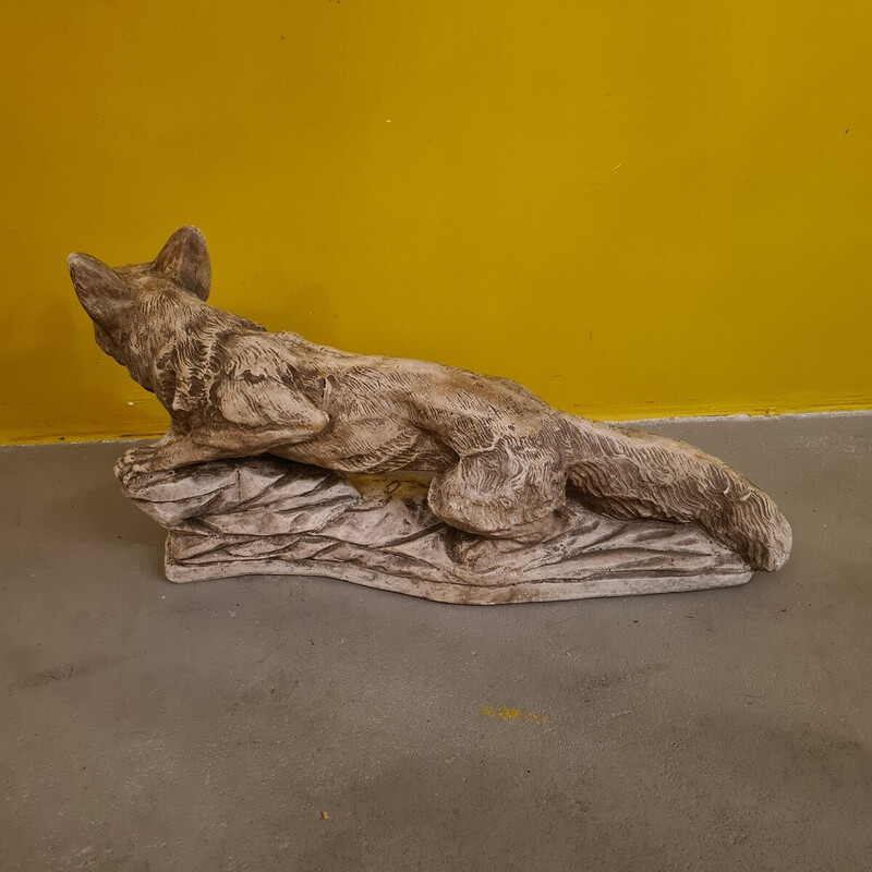 Statue vintage français Art déco d'un renard en plâtre