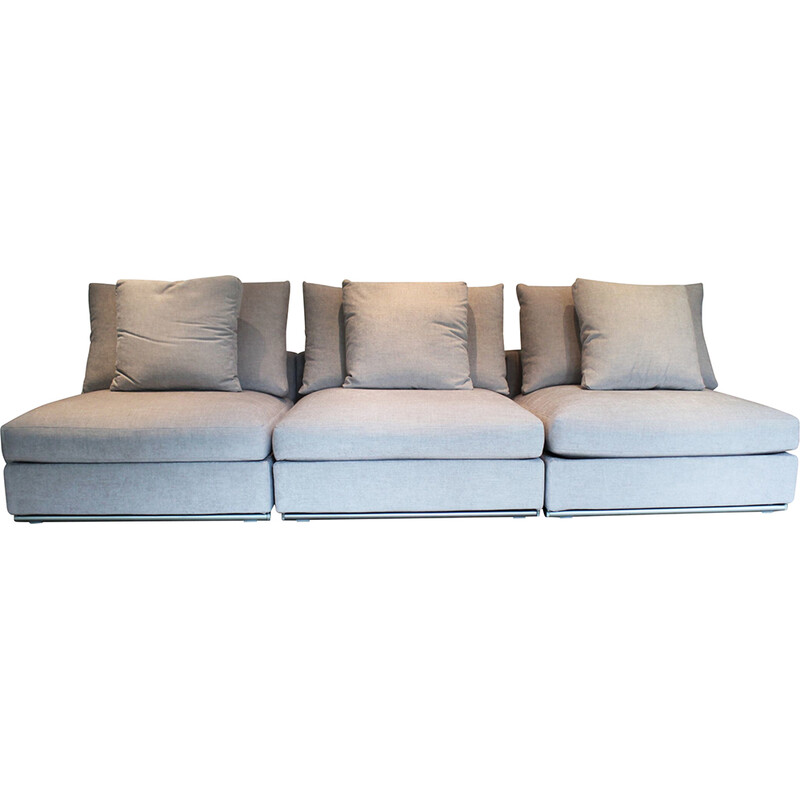 Vintage 3-seater modular sofa in gray fabric, birch and steel by Camerich