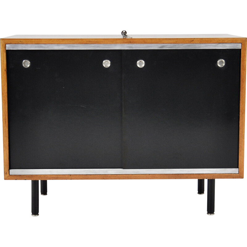 Vintage highboard with 2 black sliding doors by George Nelson for Herman Miller, 1970