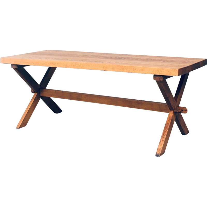 Table rustique vintage en bois de chêne, France 1940-1950