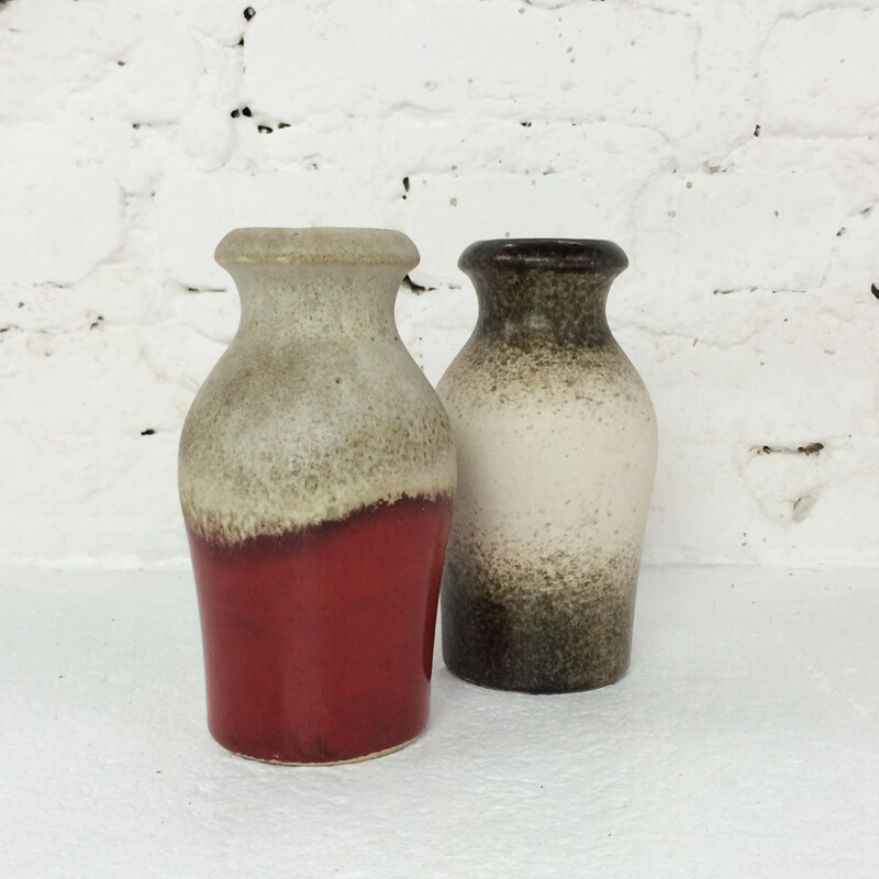 Pair of vintage beige ceramic vases for Scheurich, Germany 1960