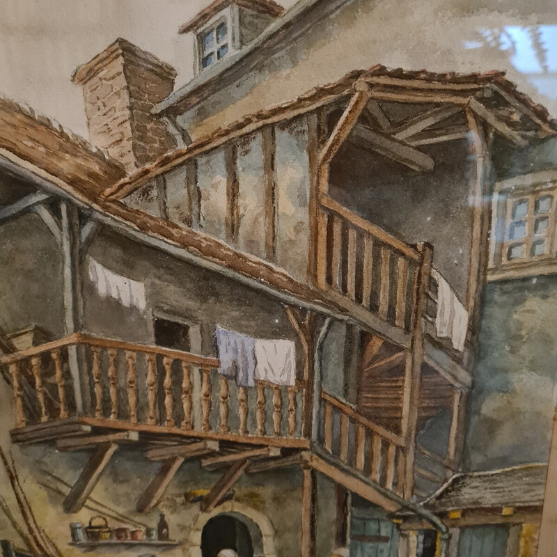 French vintage watercolor by Henri Boitiat