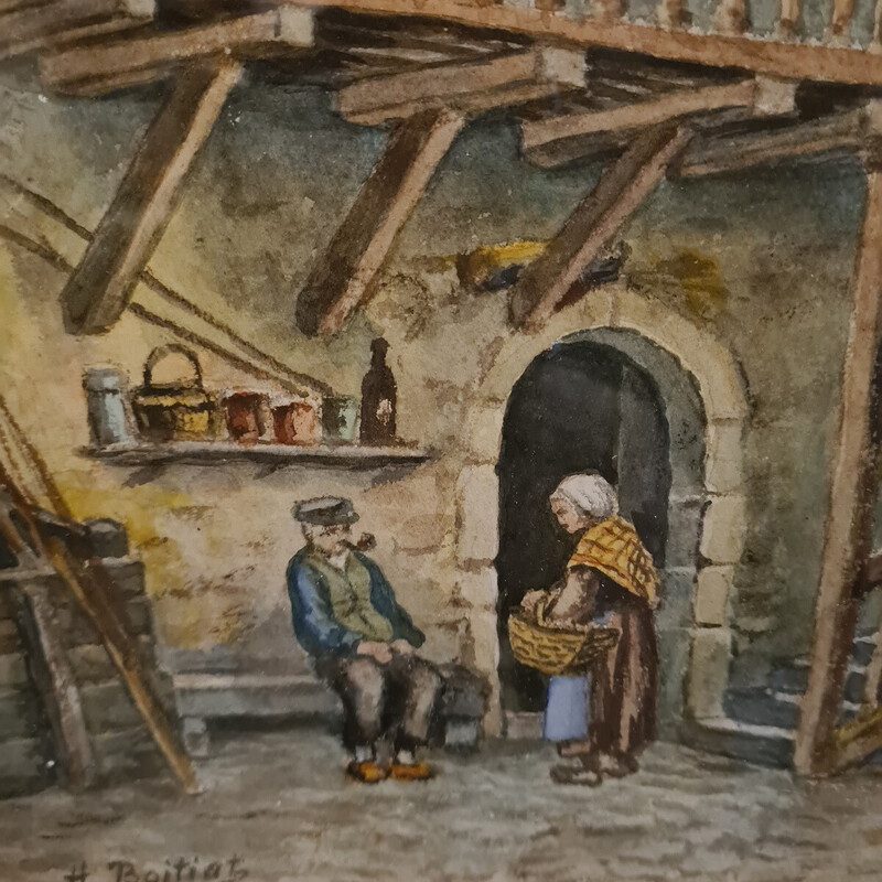 French vintage watercolor by Henri Boitiat