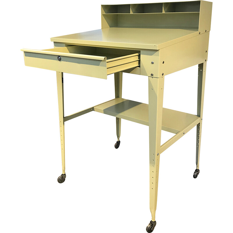 Vintage yellow steel drafting table, United States 1950s