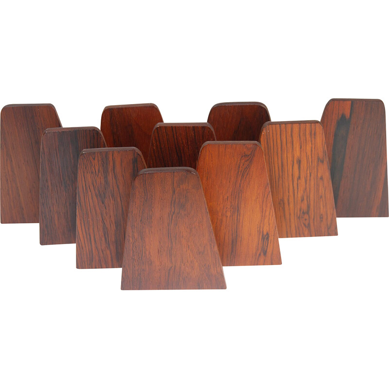 Set of 10 vintage rosewood and metal bookends by Kai Kristiansen for Feldballes Møbelfabrik, Denmark 1960s