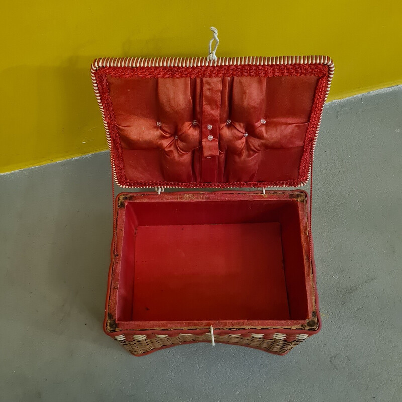 Vintage braided wicker box, Czechoslovakia 1950s-1960s