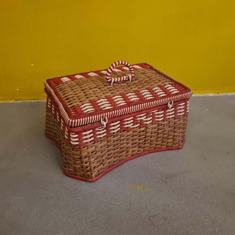 Vintage braided wicker box, Czechoslovakia 1950s-1960s