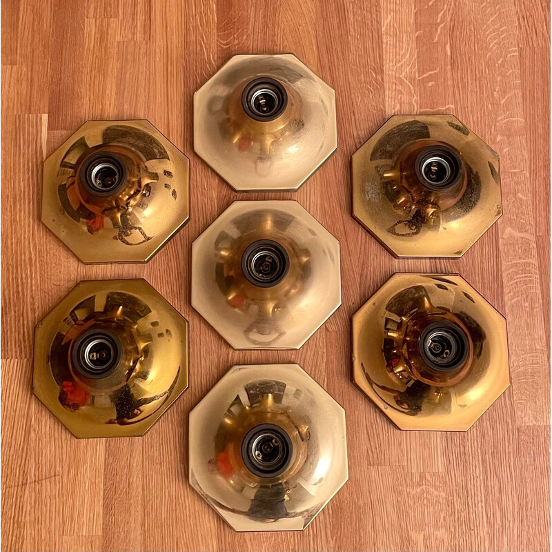 Set of 7 vintage brass wall lamps by Motoko Ishii for Staff Leuchten, 1970