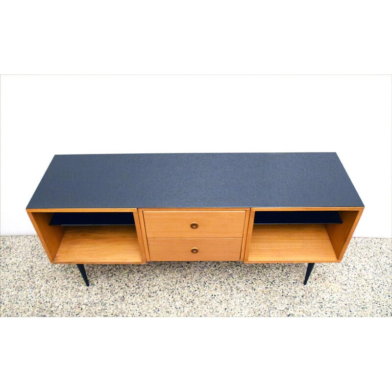 Vintage Italian sideboard in ash wood and glass, 1950s