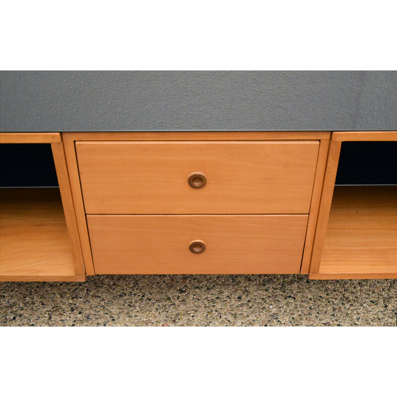 Vintage Italian sideboard in ash wood and glass, 1950s