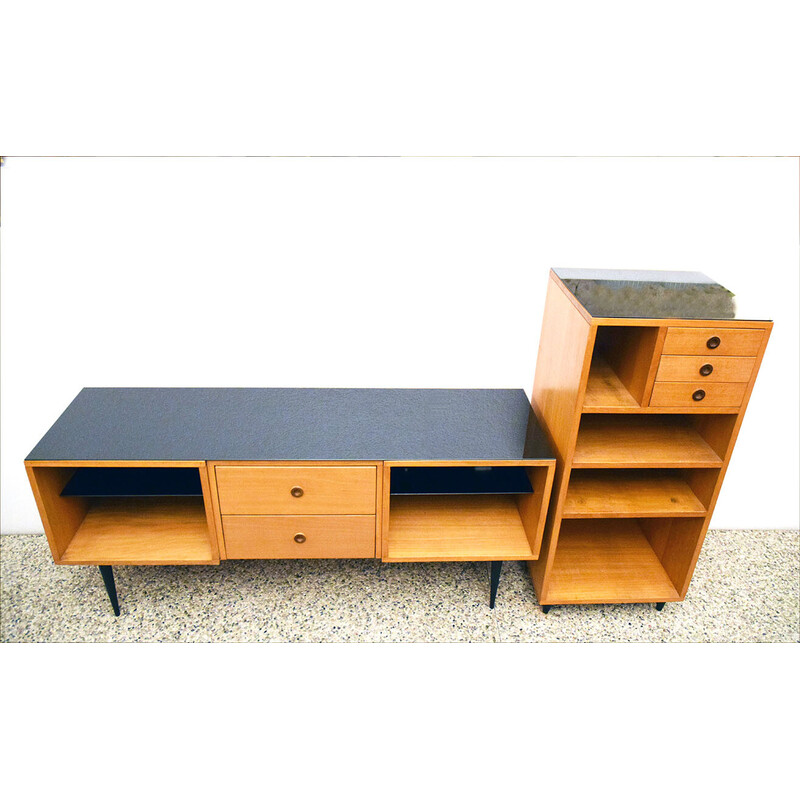 Vintage Italian sideboard in ash wood and glass, 1950s