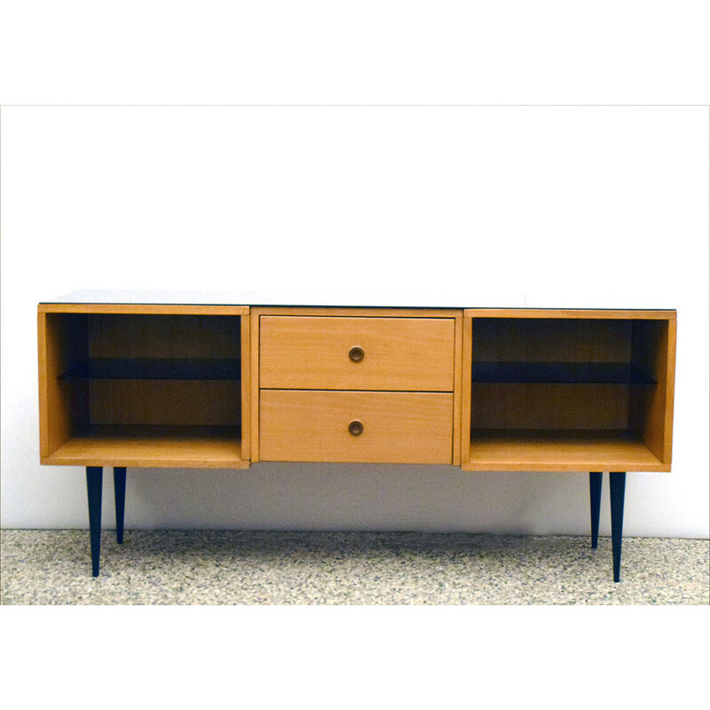 Vintage Italian sideboard in ash wood and glass, 1950s