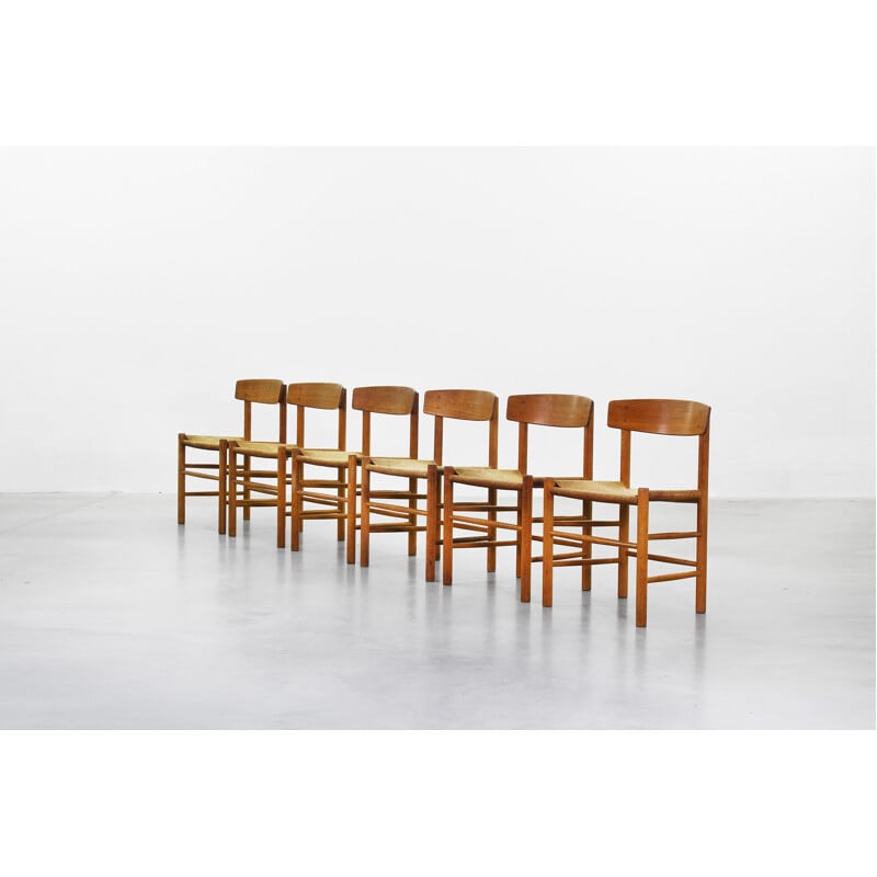 Ensemble de six chaises à repas en chêne de Børge Mogensen pour Fredericia - 1950