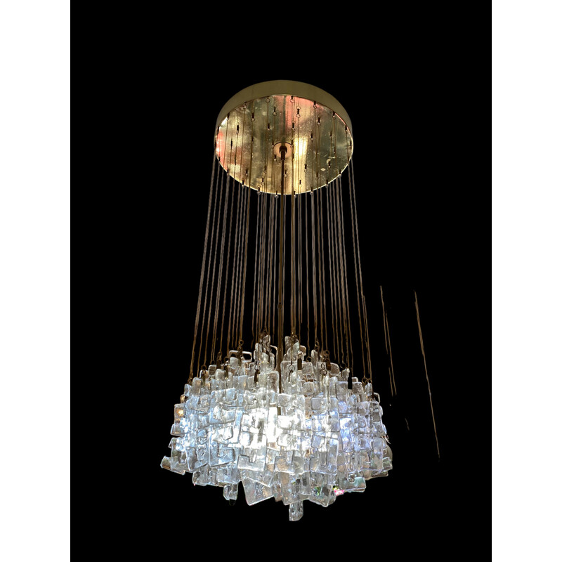 Vintage waterfall chandelier in Murano glass and gilded brass by Carlo Nason for Mazzega, Italy 1970s