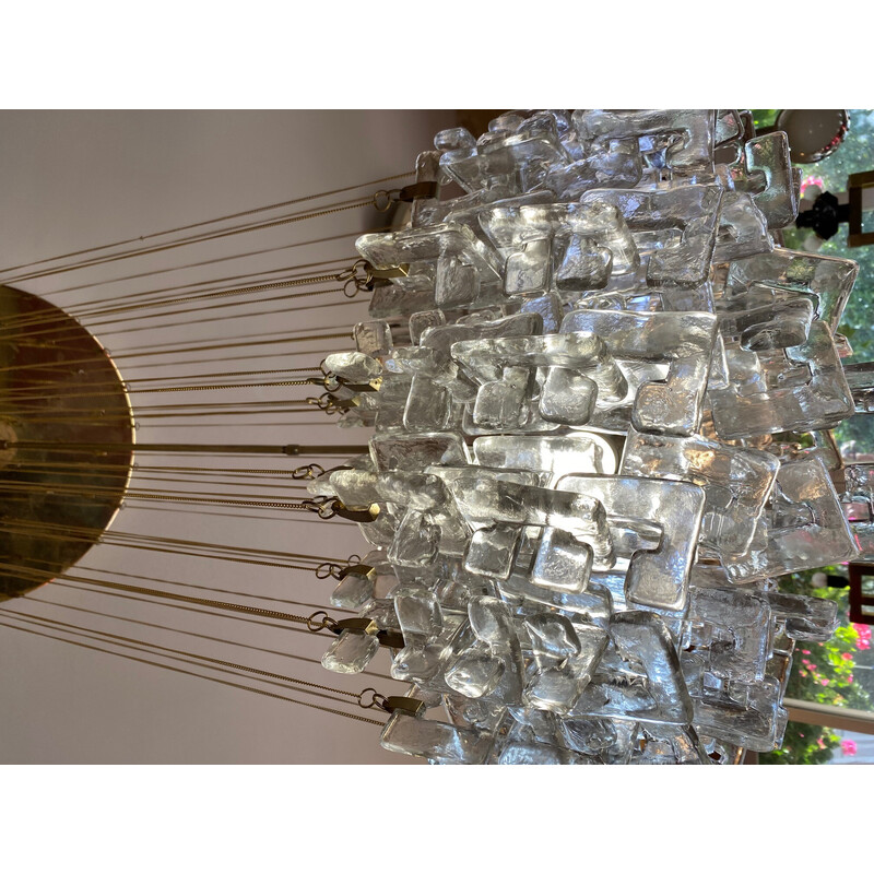 Vintage waterfall chandelier in Murano glass and gilded brass by Carlo Nason for Mazzega, Italy 1970s