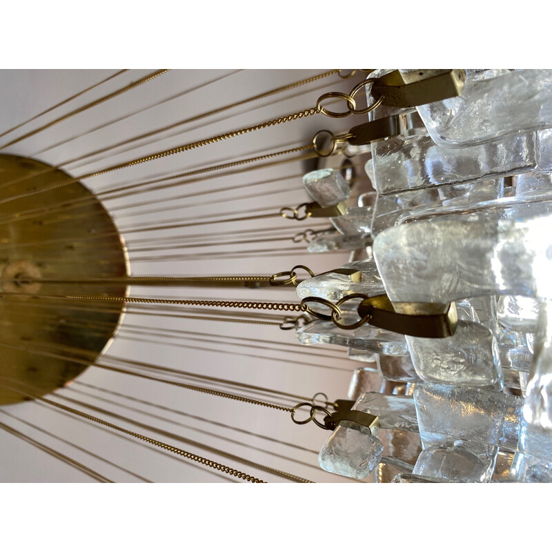Vintage waterfall chandelier in Murano glass and gilded brass by Carlo Nason for Mazzega, Italy 1970s