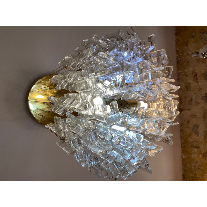 Vintage waterfall chandelier in Murano glass and gilded brass by Carlo Nason for Mazzega, Italy 1970s