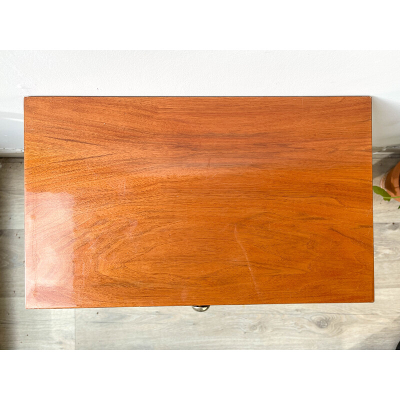 Table de chevet vintage Nf 252 en bois et métal doré, 1970