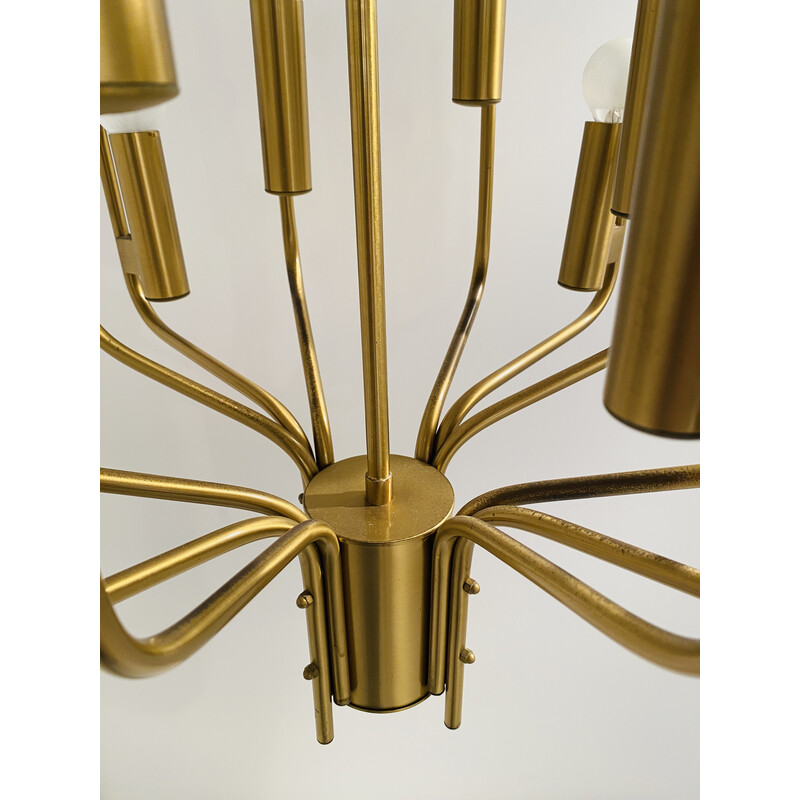 Vintage brass chandelier by Oscar Torlasco for Stilkronen, Italy 1950s