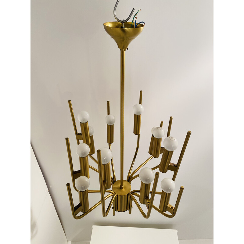 Vintage brass chandelier by Oscar Torlasco for Stilkronen, Italy 1950s