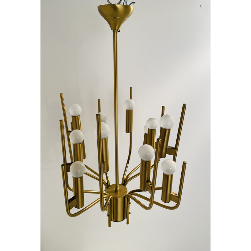 Vintage brass chandelier by Oscar Torlasco for Stilkronen, Italy 1950s