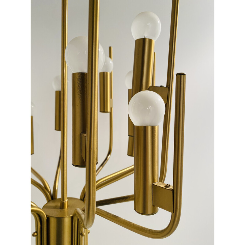 Vintage brass chandelier by Oscar Torlasco for Stilkronen, Italy 1950s