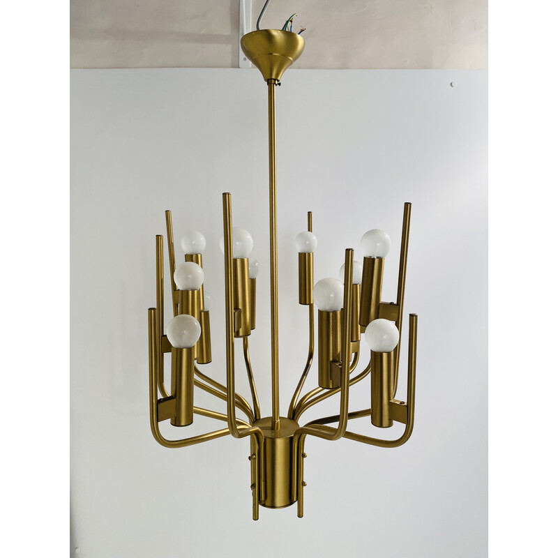 Vintage brass chandelier by Oscar Torlasco for Stilkronen, Italy 1950s