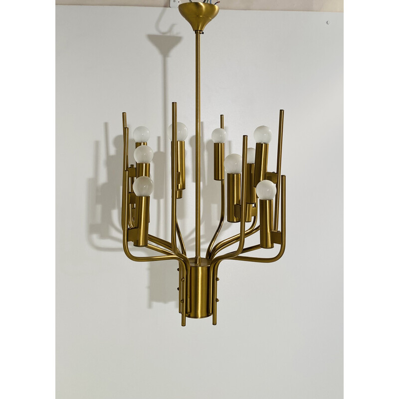 Vintage brass chandelier by Oscar Torlasco for Stilkronen, Italy 1950s