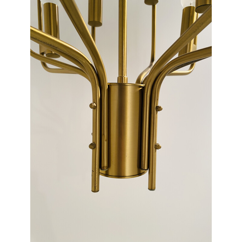 Vintage brass chandelier by Oscar Torlasco for Stilkronen, Italy 1950s