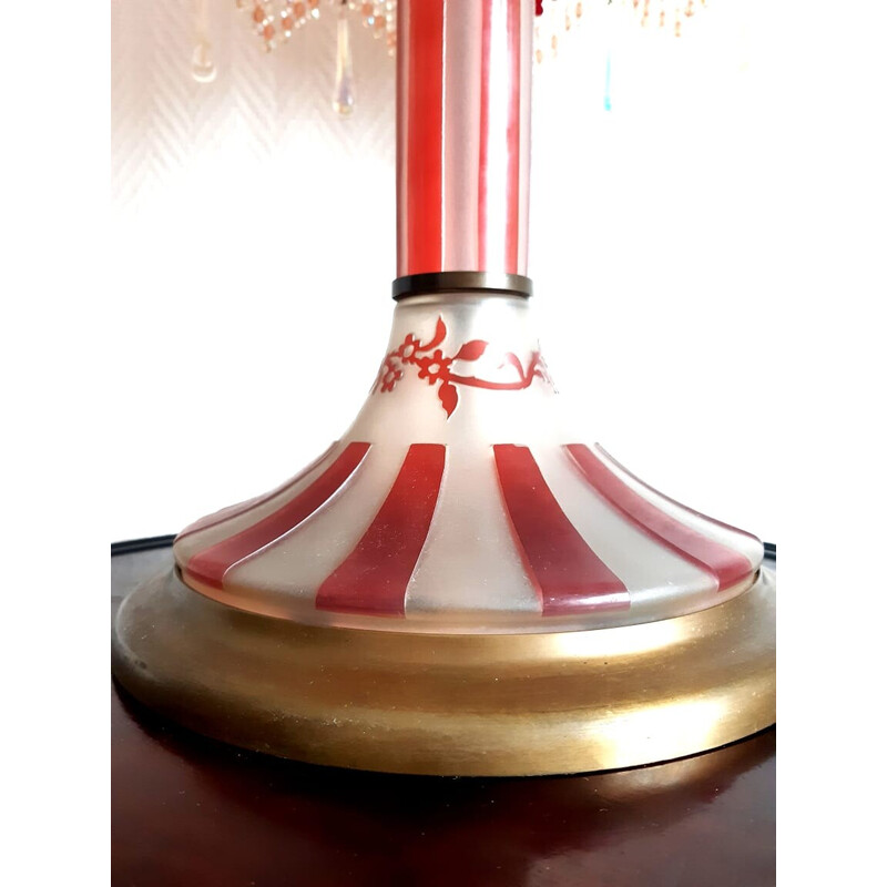 Vintage Art Deco glass and brass lamp by Vianne for Suberville, 1945s