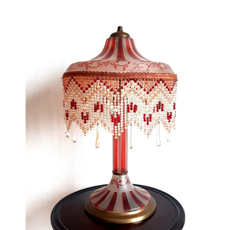 Lampe vintage Art Déco en verre et laiton par Vianne pour Suberville, 1945