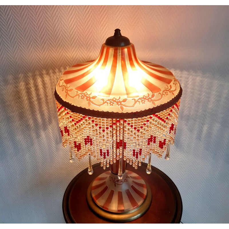 Lampe vintage Art Déco en verre et laiton par Vianne pour Suberville, 1945