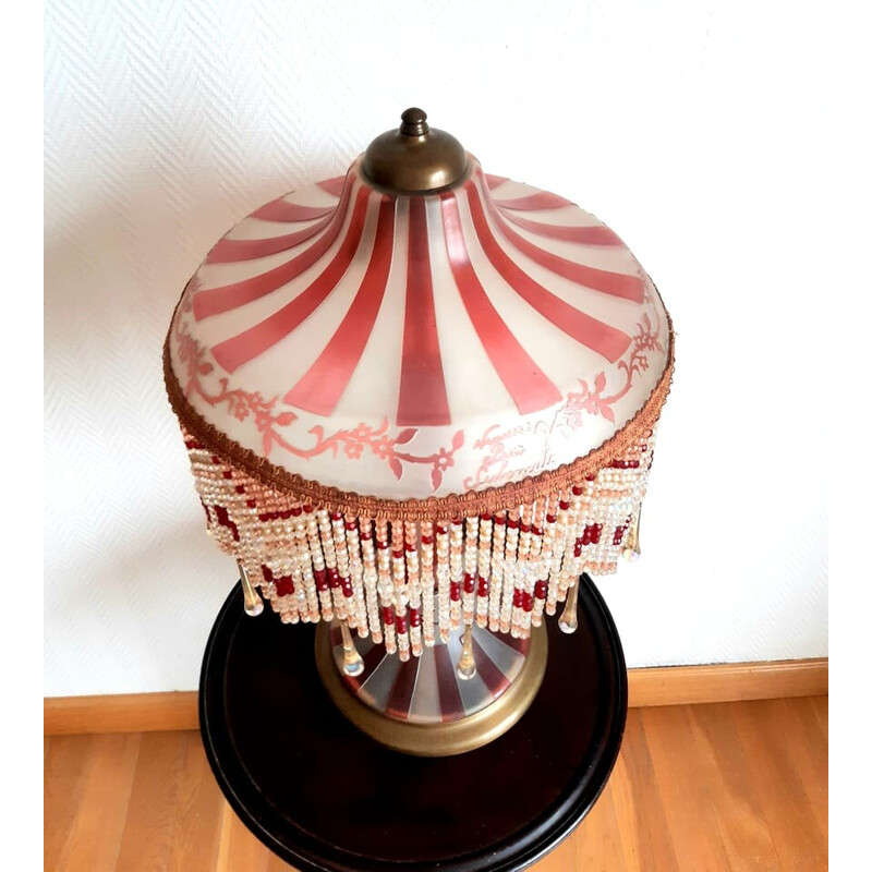 Lampada vintage in vetro e ottone Art Déco di Vianne per Suberville, 1945