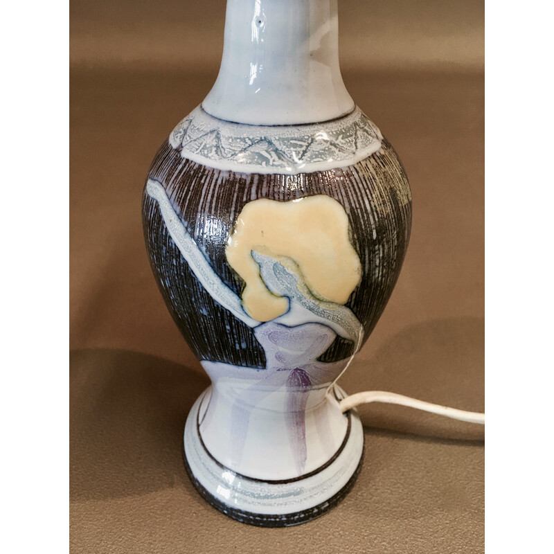 Lámpara escandinava vintage de cerámica, esmalte y lino, 1960