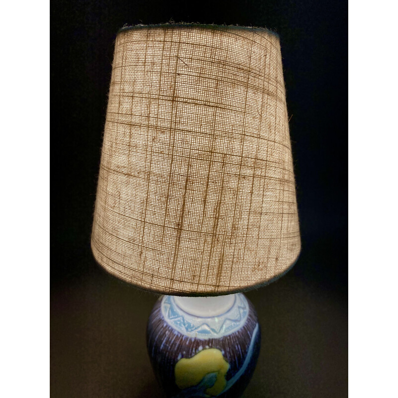 Skandinavische Vintage-Lampe aus Keramik, Emaille und Leinen, 1960