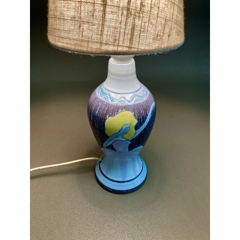 Vintage Scandinavian lamp in ceramic, enamel and linen, 1960s