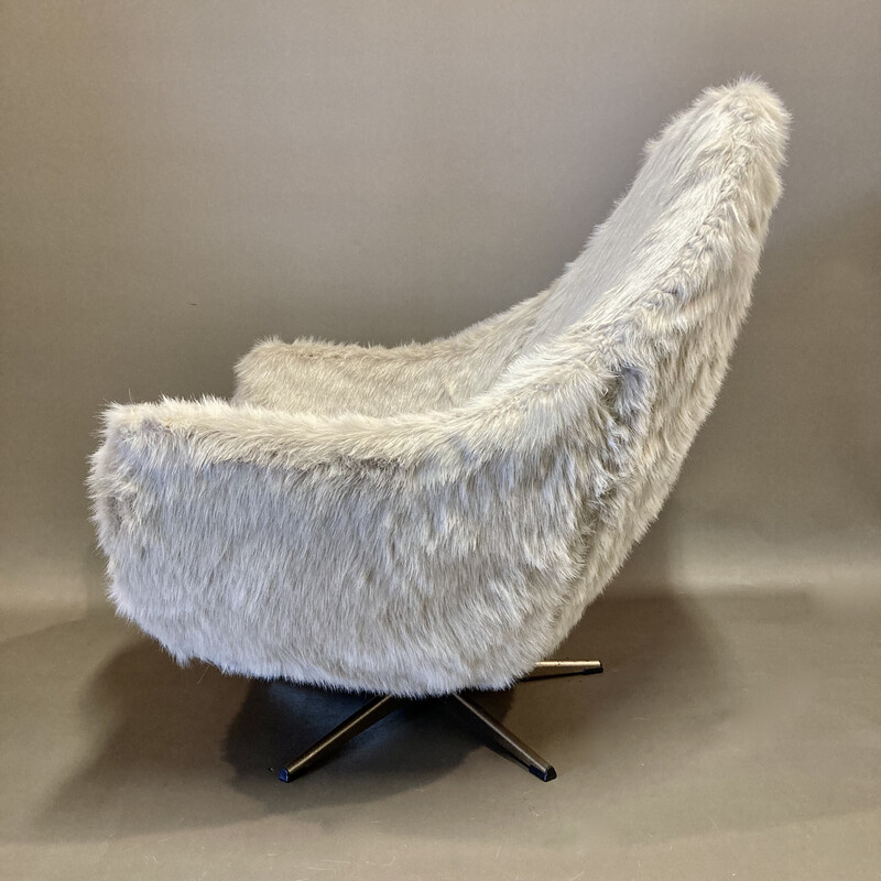 Vintage Scandinavian swivel armchair in hair and metal, 1950s