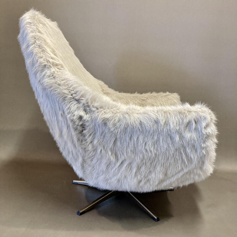 Vintage Scandinavian swivel armchair in hair and metal, 1950s