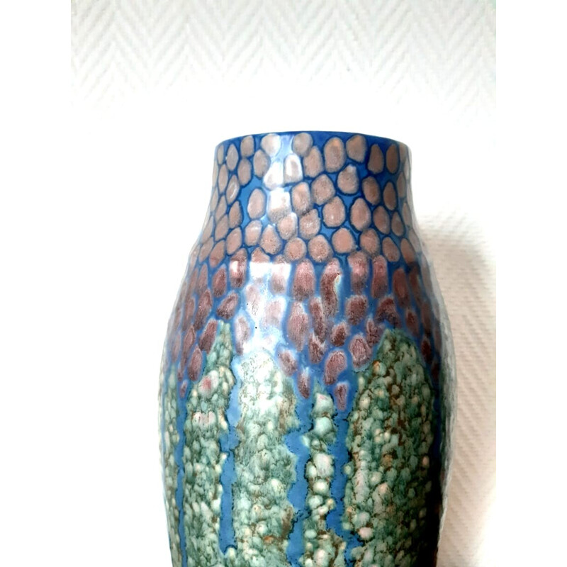 Jarrón de cerámica Art Decó vintage de Revernay para Digoin Sarreguemines, 1925
