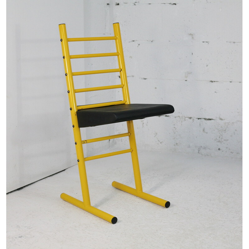 Vintage adjustable chair in yellow lacquered steel, Italy 1980s