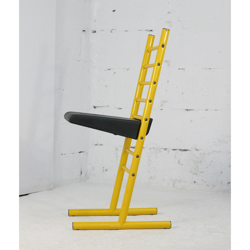 Chaise vintage réglable en acier laqué jaune, Italie 1980